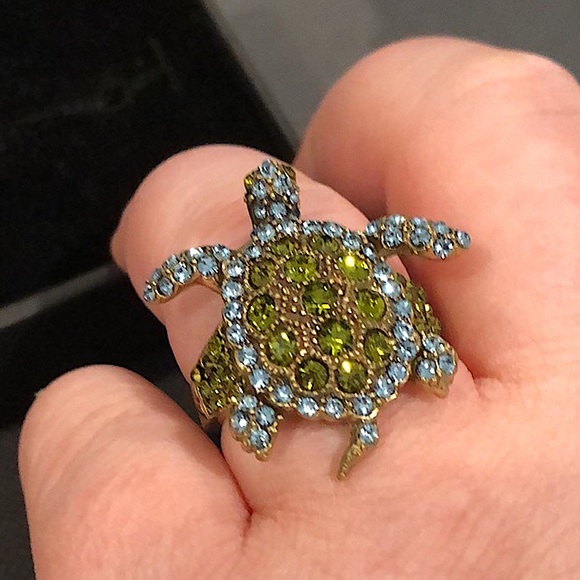 HEIDI DAUS Green Blue Swarovski Crystal Accented Turtle Ring Sz 10 - Picture 11 of 15